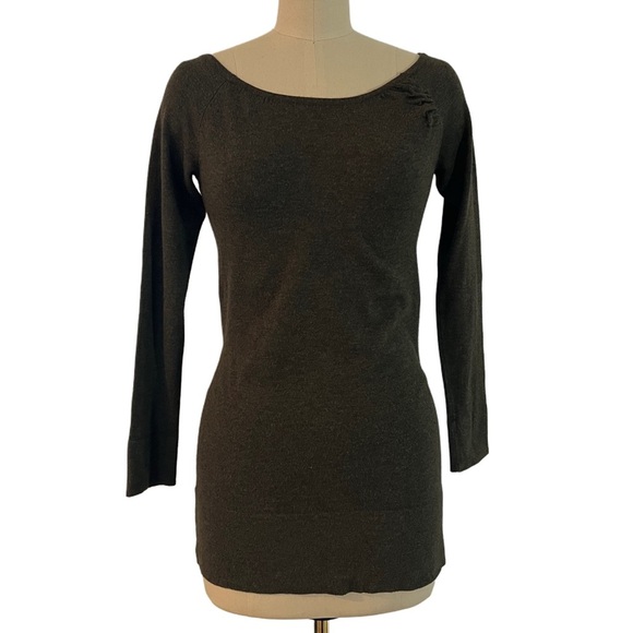 Cache Olive Brown Knit Sweater Top boat neckline Long sleeves S - Picture 2 of 10